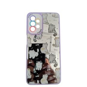 - Carcasa para Samsung A32 5G de silicona diseño gatitos fondo plateado